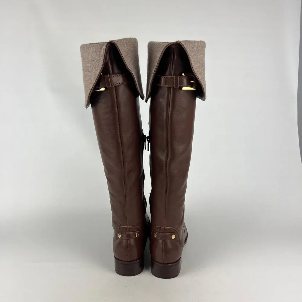 Talbots Womens Brown Leather Tall Over the Knee Boots Wool Cuff OTK size 6